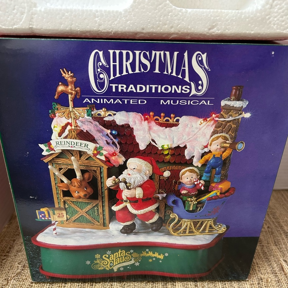 Vtg. Christmas Editions Animated Musical Santa Claus Decor.